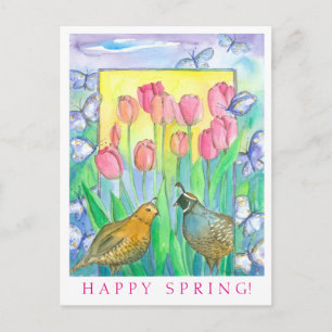 Carte Postale Aquarelle rose Tulipe Aquarelle printemps heureux