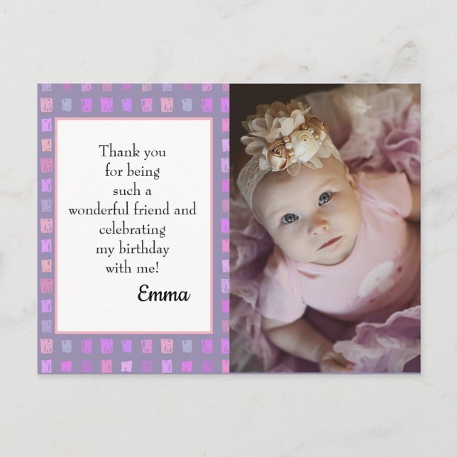 Carte Postale Aquarelle rose violet Merci photo Anniversaire (Devant)