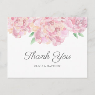 Carte Postale Aquarelle roses pivoines. Merci de mariage de jard