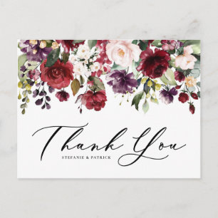 Carte Postale Aquarelle rouge et violet Merci de la plaine flora