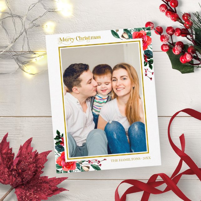 Carte Postale Aquarelle rouge Floral Joyeux Noël Photo (Créateur téléchargé)