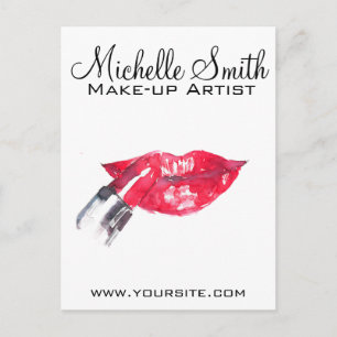 Carte Postale Aquarelle rouge lèvres et marque de maquillage rou