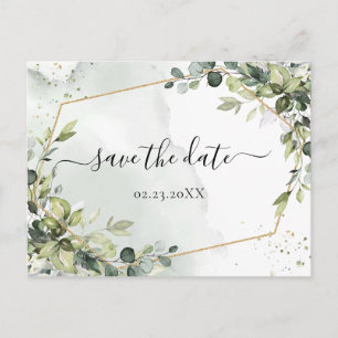 Carte Postale Aquarelle Rouille Bohème Vert Eucalyptus Save the 