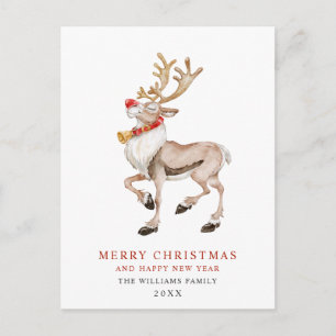 Carte Postale Aquarelle Rudolf Reindeer Joyeux Noël