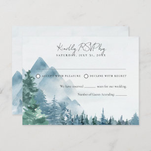 Carte Postale Aquarelle Rustique Dusty Blue Wedding RSVP