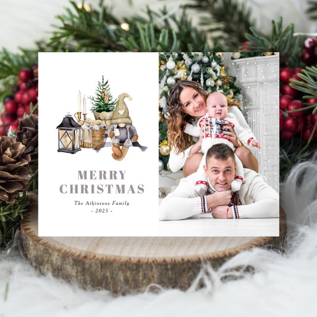 Carte postale Aquarelle Rustique Gnome Photo Holid (Créateur téléchargé)