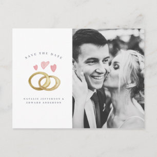 Carte Postale aquarelle rustique mariage anneau photo enregistre
