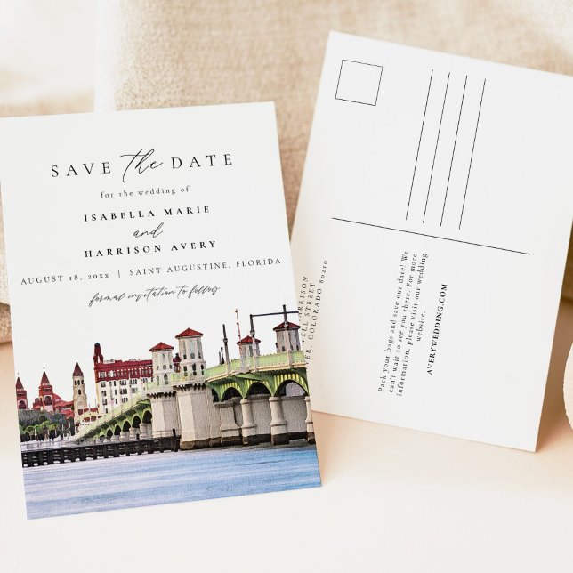 Carte Postale Aquarelle Saint Augustine Floride Skyline Beach (Créateur téléchargé)