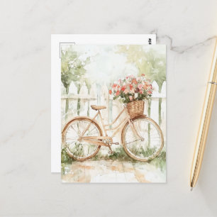 Carte Postale Aquarelle Shabby Chic Vélo