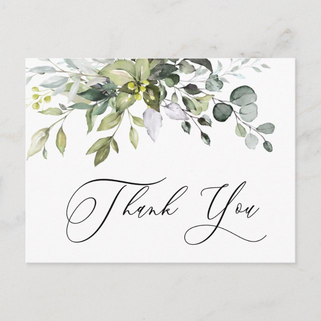 Carte Postale Aquarelle simple et élégante Merci Eucalyptus (Devant)