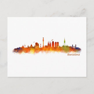 Carte Postale Aquarelle Skyline de Barcelone v02