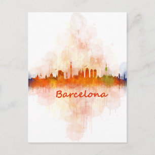 Carte Postale Aquarelle Skyline de Barcelone v04