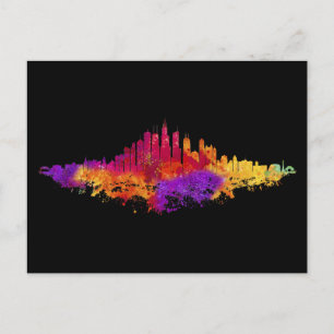Carte Postale Aquarelle Skyline de Chicago en blanc