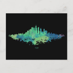 Carte Postale Aquarelle Skyline de Chicago en bleu et vert