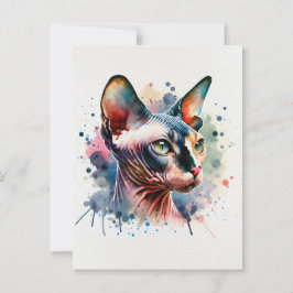 Carte Postale Aquarelle Sphynx Chat Portrait Artistique
