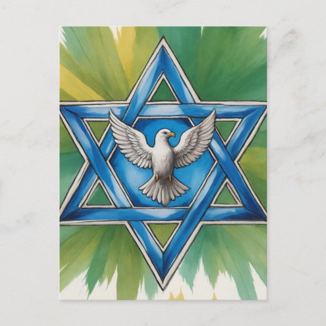 Carte Postale Aquarelle Star of David and Peace Dove (Devant)
