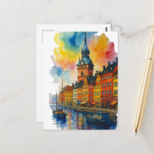 Carte Postale Aquarelle Stockholm Suède Vieille Ville Gamla Stan