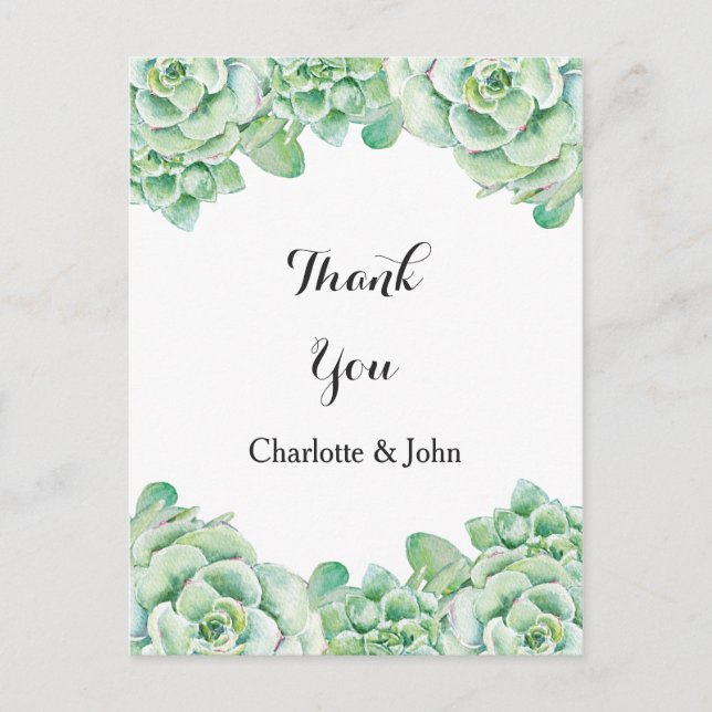 Carte Postale aquarelle succulent mariage Merci notes (Devant)