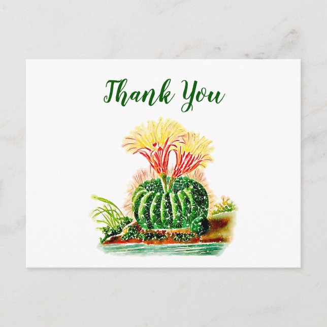 Carte Postale Aquarelle Succulent Merci Floral Cactus (Devant)