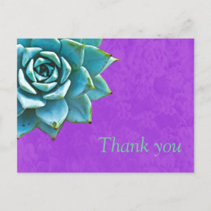 Carte Postale Aquarelle Succulente Merci dentelle violette