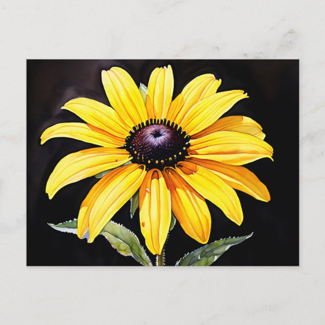 Carte Postale Aquarelle Susan aux yeux noirs jaune vif (Devant)