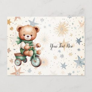 Carte Postale Aquarelle Teddy Bear Stars Vert Vélo Beau