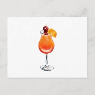 Carte Postale Aquarelle Tequila Sunrise Cocktail