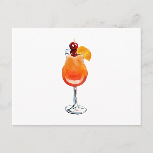 Carte Postale Aquarelle Tequila Sunrise Cocktail (Devant)