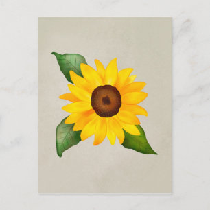 Carte Postale Aquarelle Tournesol Jaune Floral