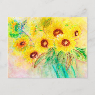 Carte Postale Aquarelle tournesols. Bouquet peint.
