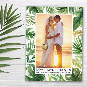 Carte Postale Aquarelle Tropical Green Love Merci Mariage
