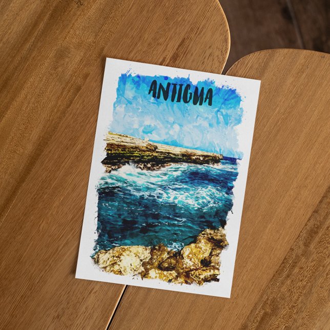 Carte Postale Aquarelle tropicale de l'île d'Antigua Caribbean (antigua tropical island postcard)