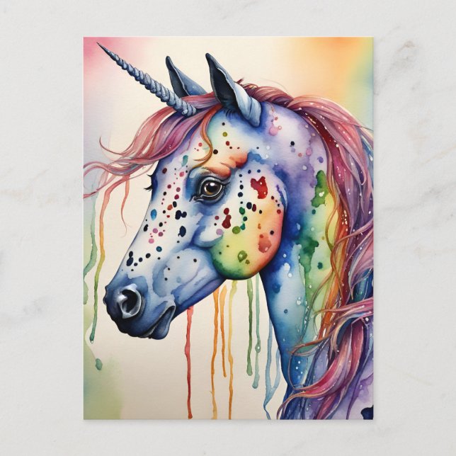 Carte Postale Aquarelle Unicorne Appaloosa (Devant)