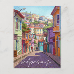 Carte Postale Aquarelle Valparaiso Chili