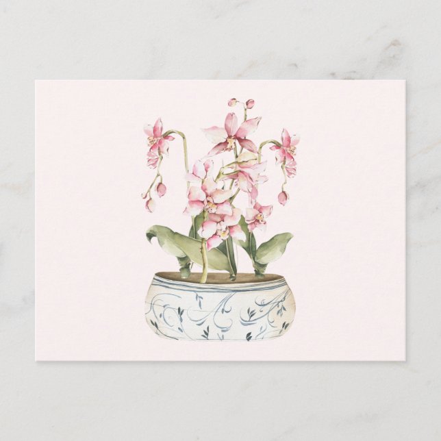 Carte Postale Aquarelle Vase rose orchidée (Devant)