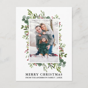 Carte Postale Aquarelle Végétale d'hiver Berries Photo Noël