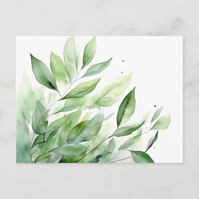 Carte Postale Aquarelle Verdure Feuille Elégante Botanique (Devant)