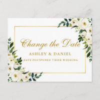Aquarelle Vert Blanc Floral Changement La Date Or
