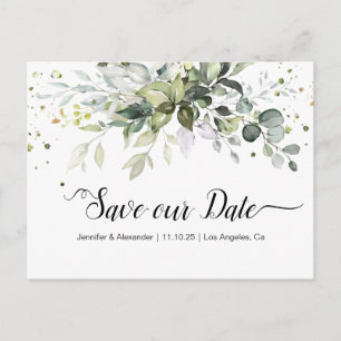 Carte Postale Aquarelle verte Enregistrer la date