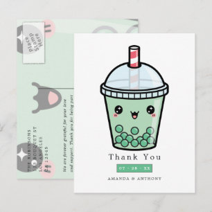 Carte Postale Aquarelle verte et blanche Mariages floraux Merci
