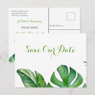 Carte Postale Aquarelle verte tropicale Monstera Enregistrer La 