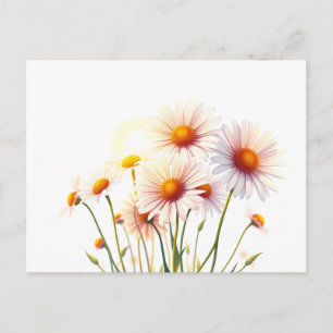 Carte Postale Aquarelle Vibrante marguerite avec heure d'or