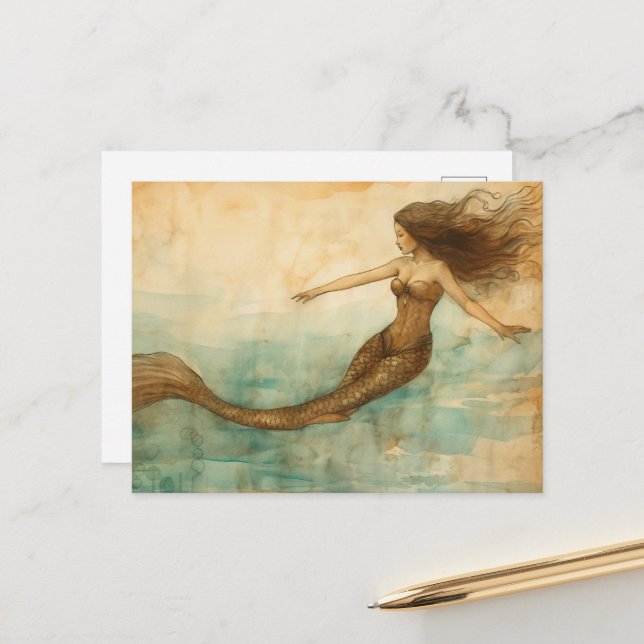 Carte Postale Aquarelle Vintage (Devant/Arrière en situation)