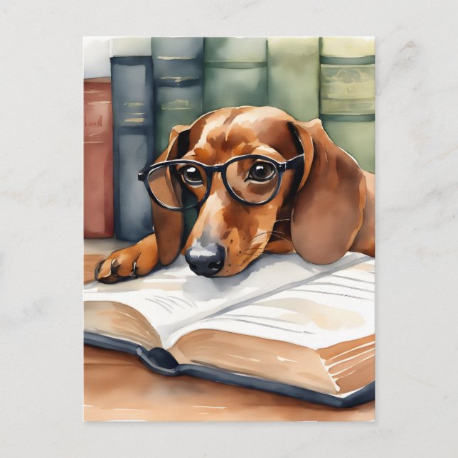 Carte Postale Aquarelle Vintage Dachshund Dog (Devant)