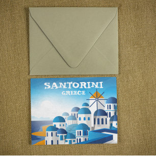 Carte Postale Aquarelle Vintage de Santorin Grèce