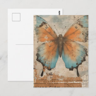 Carte Postale Aquarelle Vintage Papillon Collage
