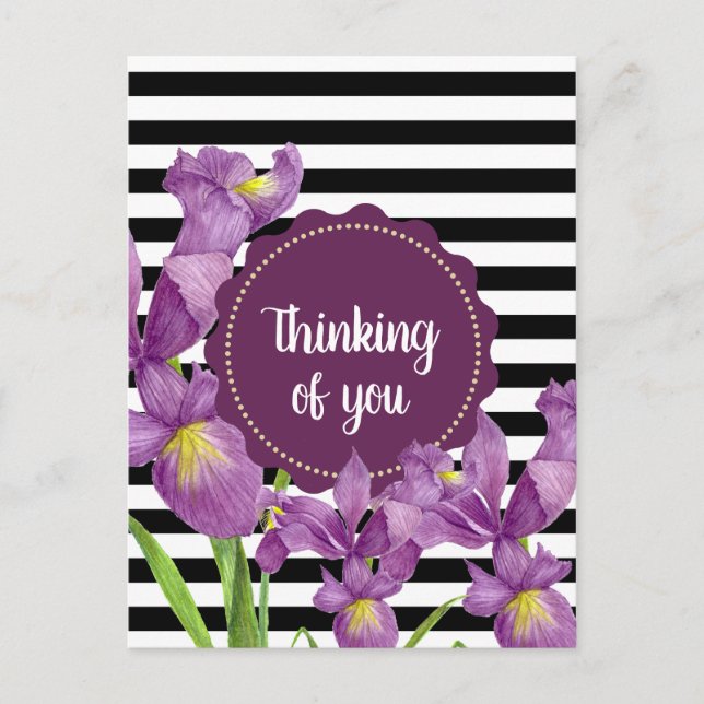 Carte Postale Aquarelle violet Iris noir blanc Motif (Devant)