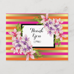 Carte Postale Aquarelle violette et rose Magnolia Merci
