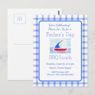 Carte Postale Aquarelle Voilier Bleu Vérifié FÊTE DES PÈRES
