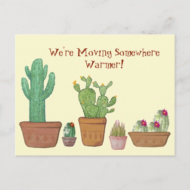 Carte Postale Aquarelle Whimsical Cactus Moving Faire-part (Devant)